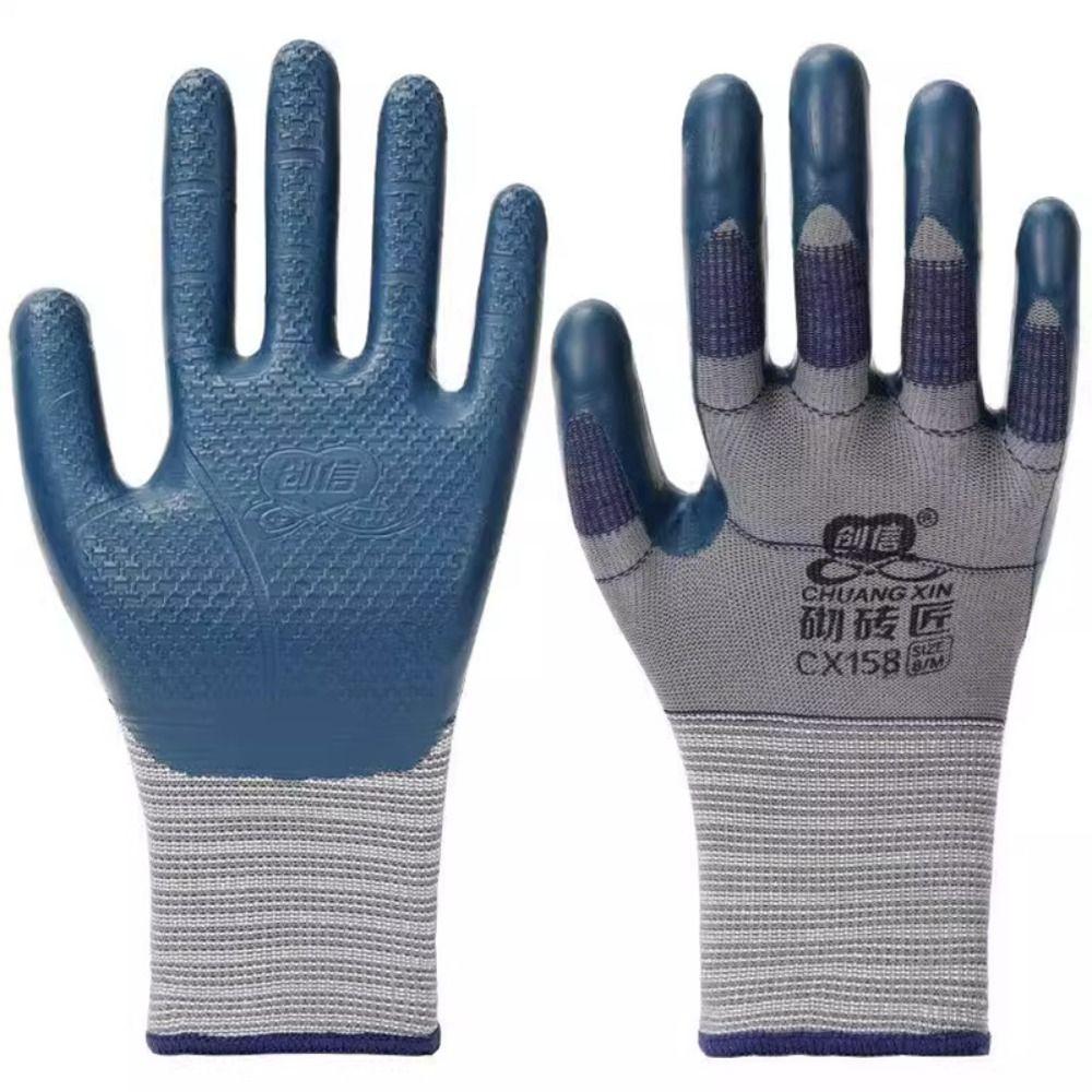 Blue Latex Work Safe Gloves Nylon Protective Mittens Embossing Work Gloves Construction Site