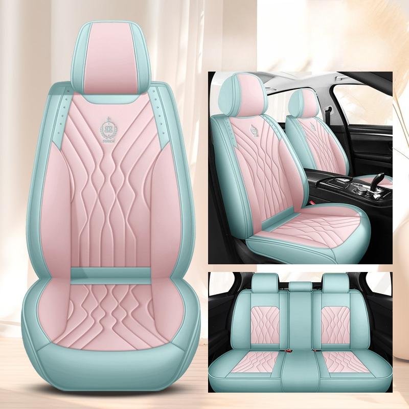 Full-Cover Colorful Stitched Car Seat Covers, 5-Seater Full Set - Comfortable & Durable Napa Leather, All-Season, Fits Most Cars