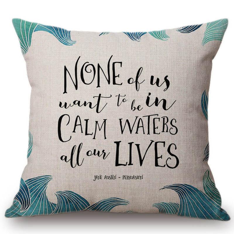18" Square Floral Jane Austen Quotation Letter Print Sofa Throw Pillow Cover Case Cotton Linen Nordic Masterpiece Cushion Cover