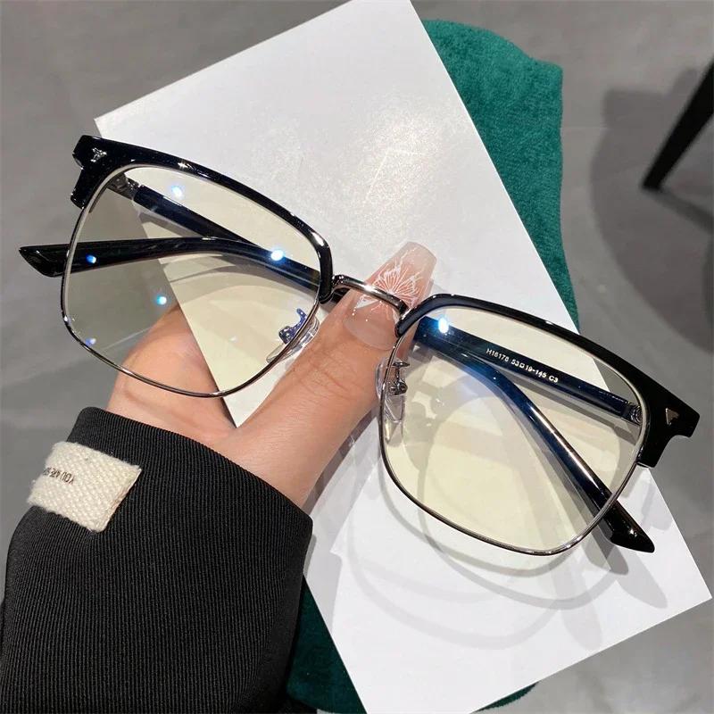 High-definition Eye Protection Glasses Retro Metal Half-frame Myopia Glasses Male Simple Anti-blue Light Near Sight Eyewear