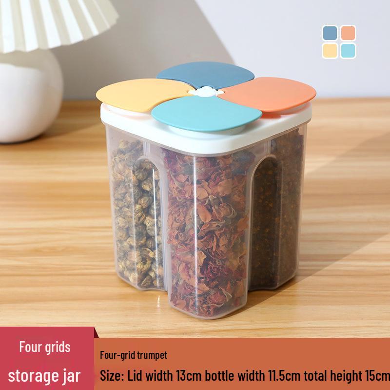 Transparent Five-Grain Storage Jar with Moisture-Proof, Sealed, Compartmented Flip-Top