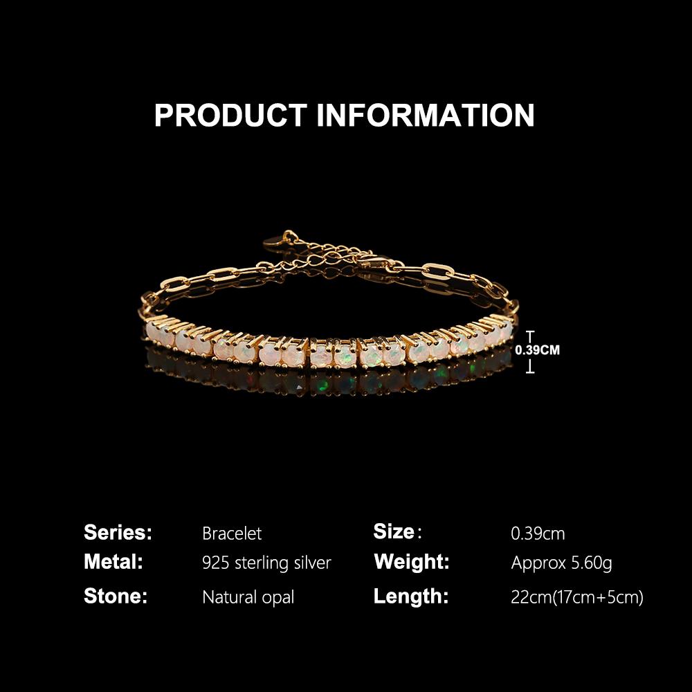925 Sterling Silver Women's simple Bracelet Natural opal round 3.00mm October Birthstones Light Luxury Jewelry for Festival gifts