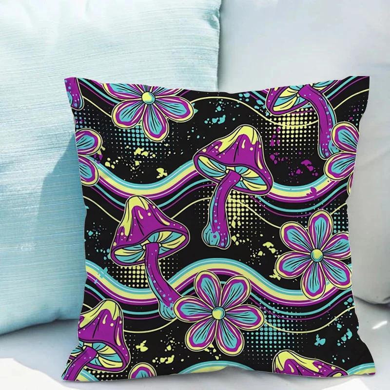 Bed Pillowcases for Pillows Fluorescent Mushroom Cushions Double-sided Printing Pillowcase 45*45 Cushion Covers 45x45 Cover Sofa