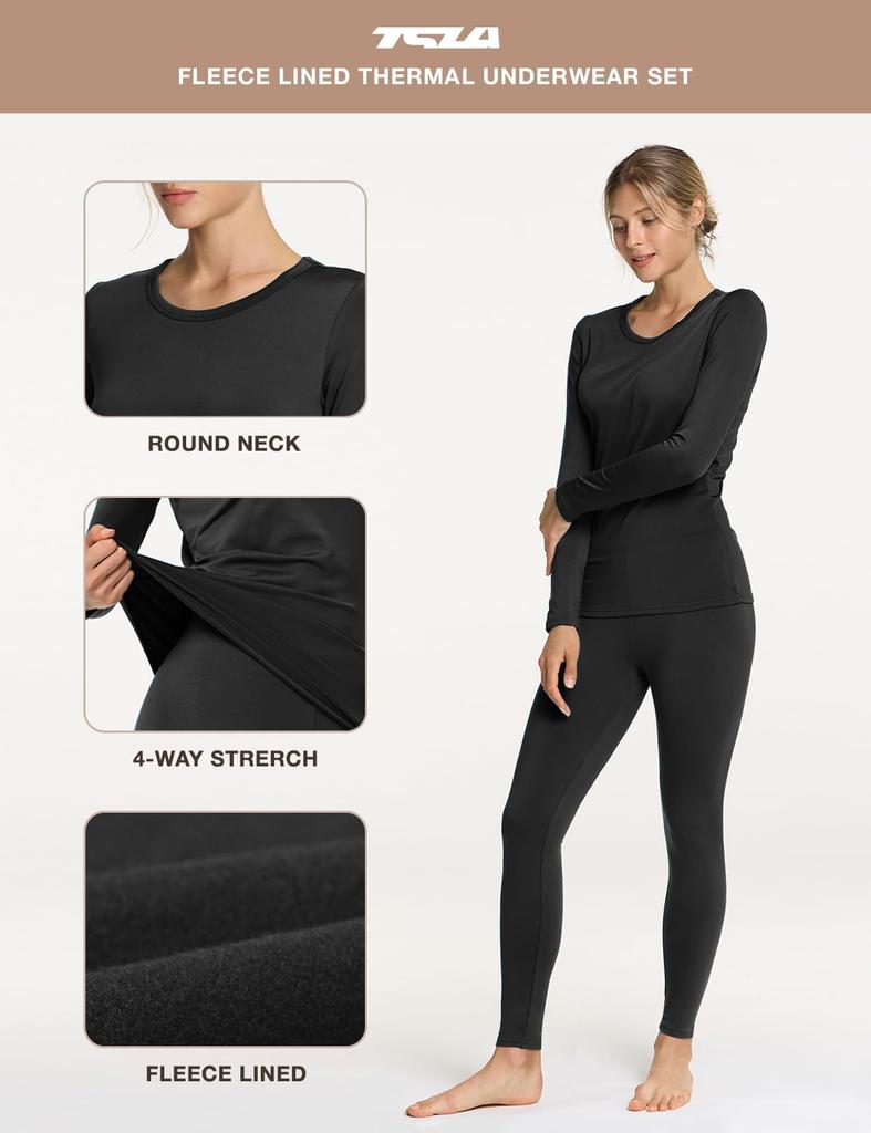Tesla Heattech Warm Innerwear Set for Thin Long Sleeve Shirt and Long Perfect for and Winter Use Women, Micro-Fleece Lining, Moisture-Wicking,