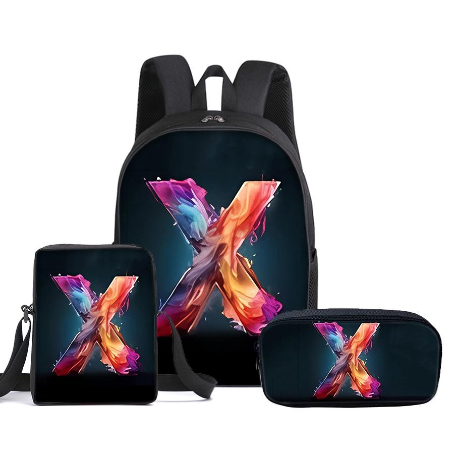 Guitar Print Three Piece Set Rucksacks for Boys Plus Girls Best Gifts 2D Flat Animated School Carrier for Children
