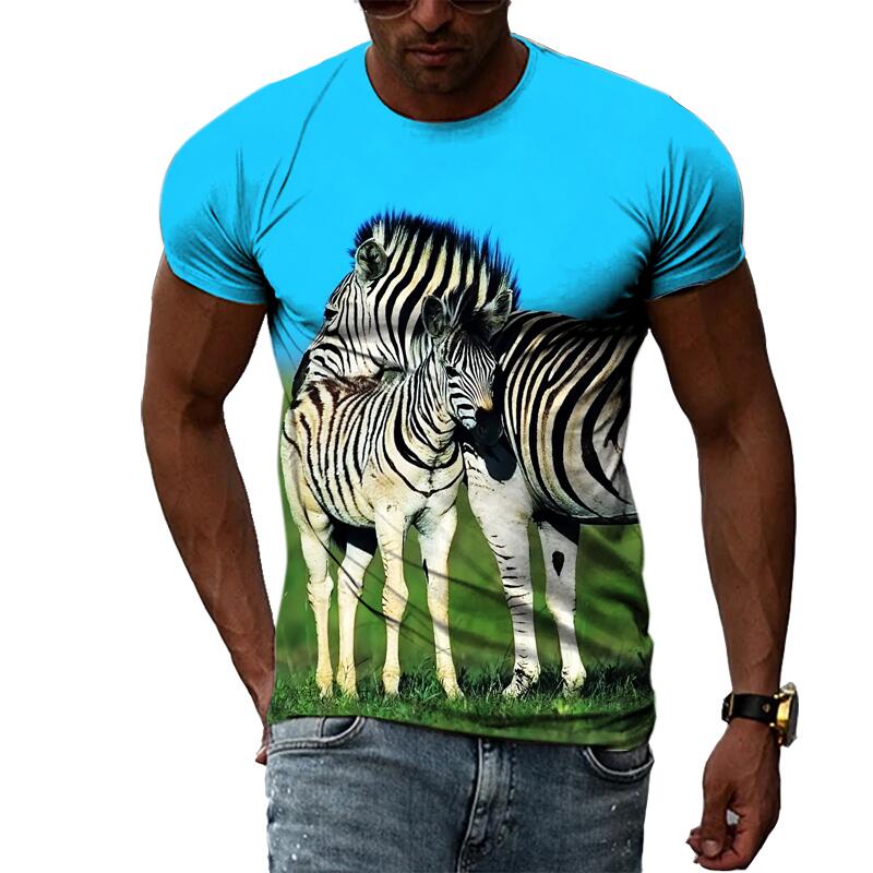 Summer Fashion Animal Zebra Pattern Men's T-shirt Casual Print Hip Hop Harajuku Personality T-shirt Round Neck Short Sleeve Top