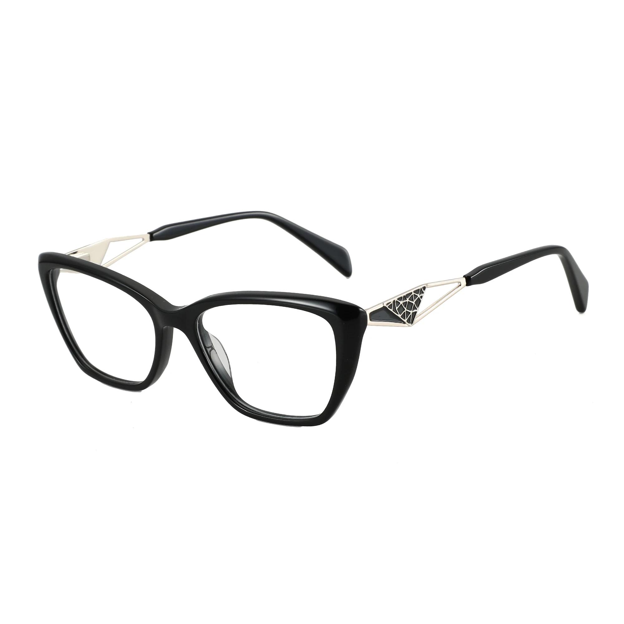 ZENOTTIC Black Cat Eye Optical Glasses Frame Peculiar Fashion Leg Women Non-Prescription Acetate Square Eyeglasses MG6592 01