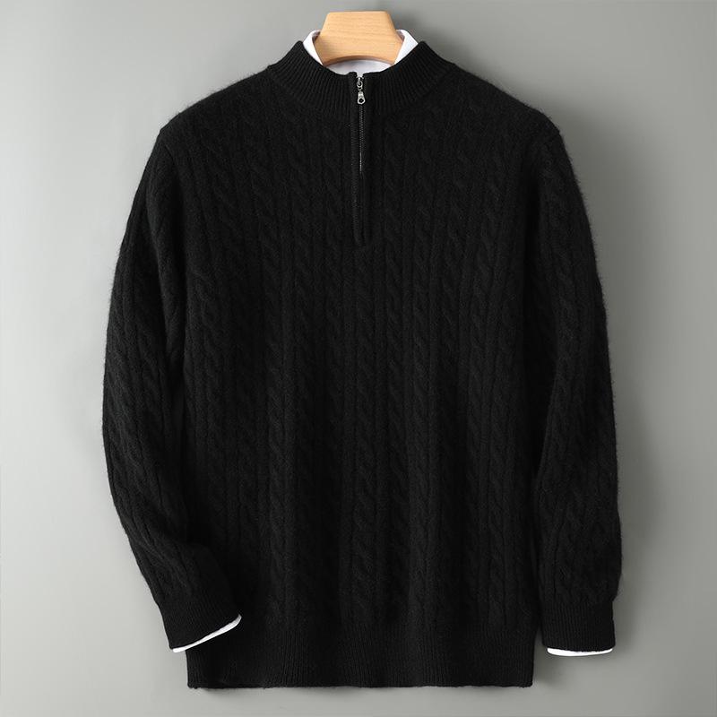Men s Autumn/Winter Pure Wool Half-High Collar Zipper Sweater L