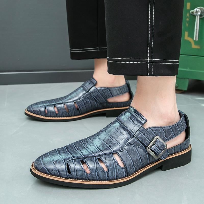 Fashion Summer Breathable Men Sandals Fashion Business Handmade Artificial Leather Men Shoes Outdoor Beach Men Hollow Out Loafers Shoes