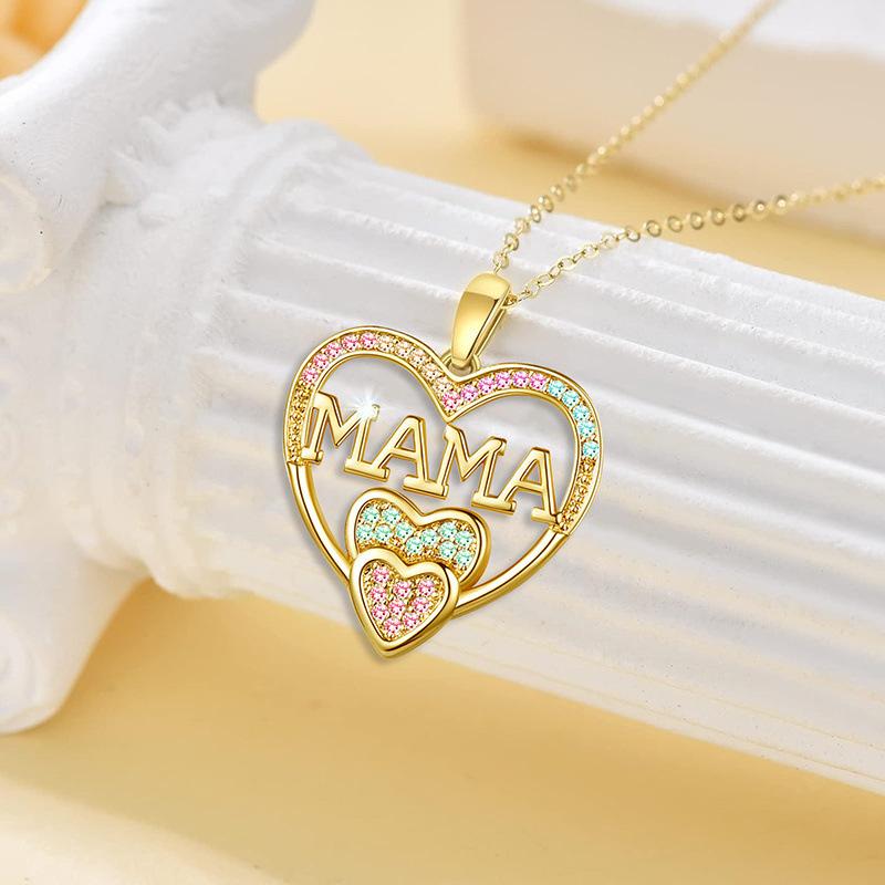 New Creative Shiny Micro-inlay Colored Zircon Heart-shaped "MAMA" Pendant Necklace for Women Exquisite Mother's Day Gift Jewelry