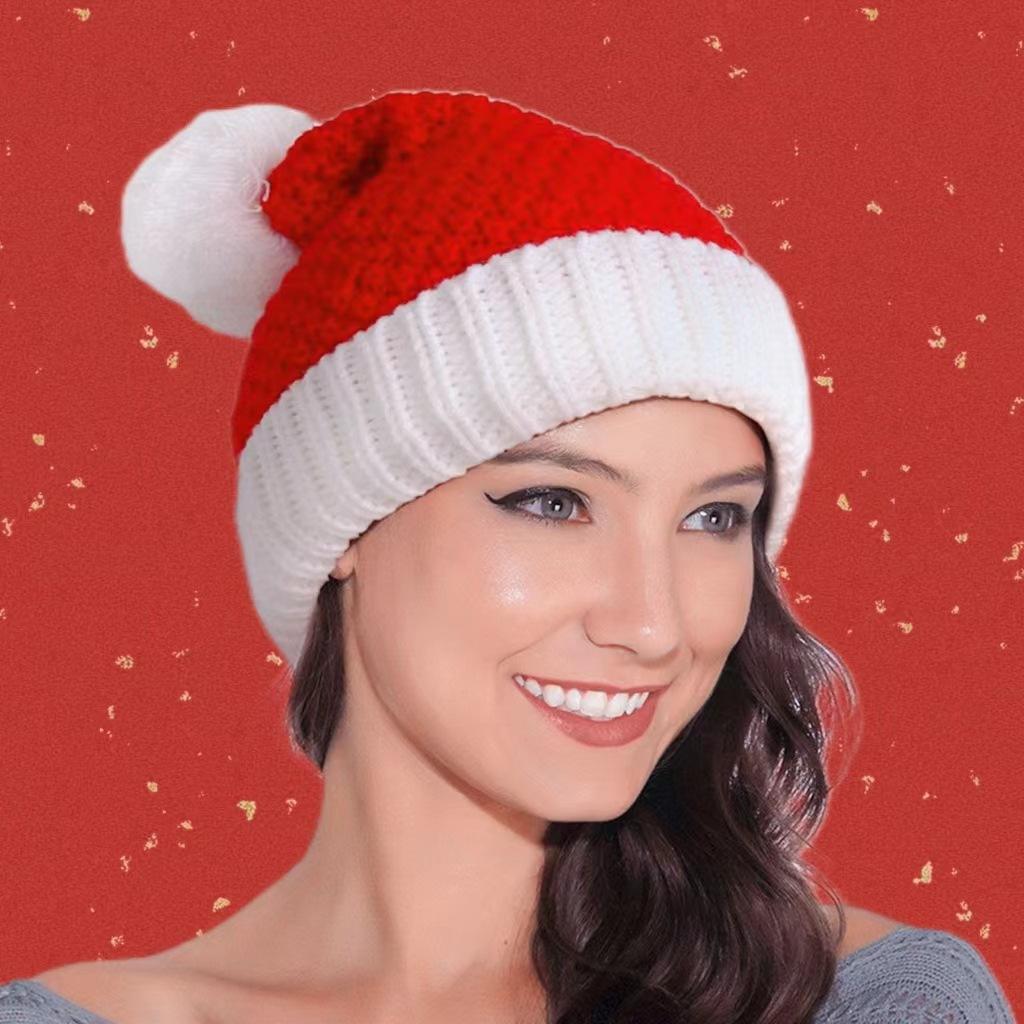 Custom Winter Santa Hats Print Embroidery Logo Warm Black Blue Red Green Christmas Cap Pom-pom Fabric Feature Common