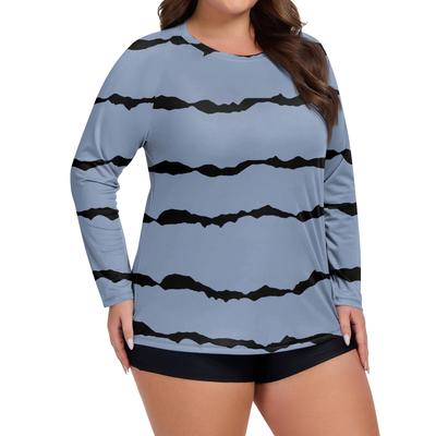 Damen Print Übergröße Langarm Badeanzug Sonnenjacke Schnelltrocknendes Wander-Top