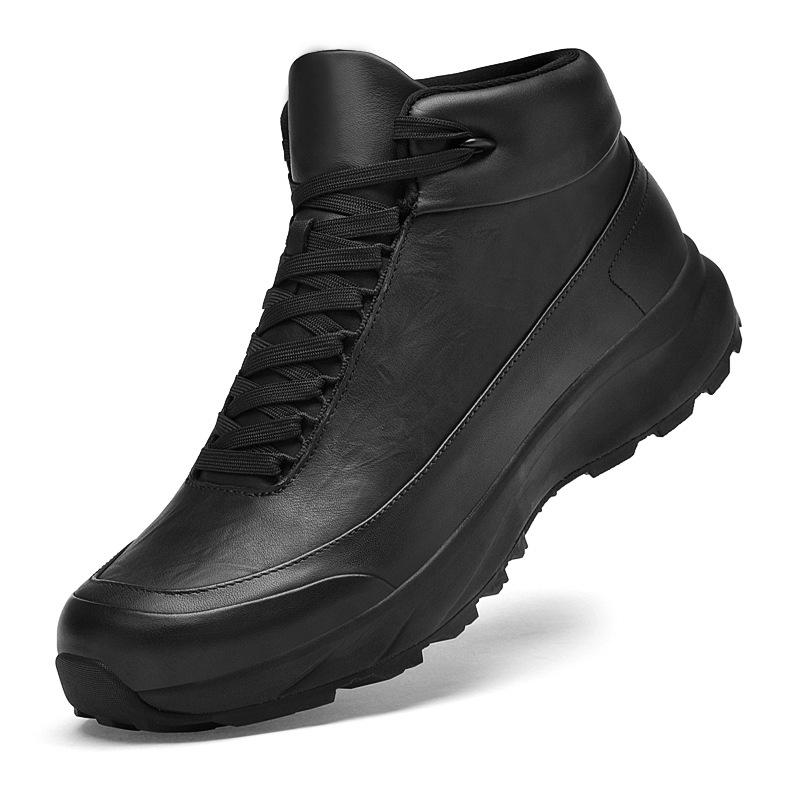 Men's Winter High-Top Velvet-Lined Outdoor Hiking Boots - Anti-Slip, Breathable, Large Size, Versatile Leather.