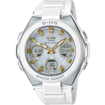 Baby-G MSG-W100-7A2JF [G-ms 2H Radiomodtagelse Solcelleur Hvid/Guld Bånd Rund Ur Hvid]
