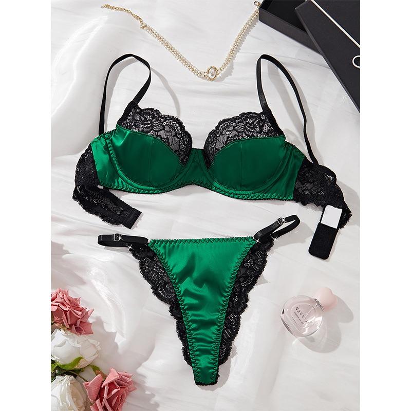 Conjunto de sujetador Exy verde oscuro, conjunto sexual de lencería fina de encaje, conjunto de sujetador pequeño para pechos grandes