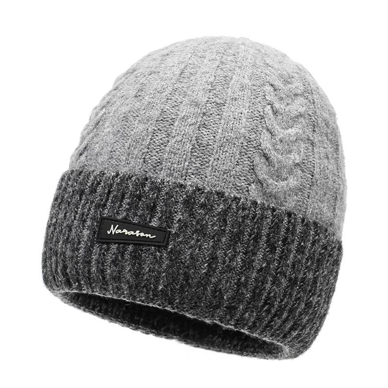 Winter Thick Knitted Hat men's Warm Retro College Style Wool Solid Color Wool Hat