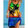 Coconut Tree Print Tank Dress Casual Sleeveless Slim Dress For Spring & Summer Women's Plus Size Clothing