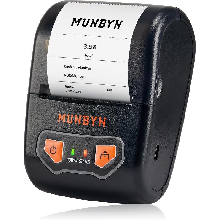 MUNBYN Bluetooth-принтер чеков, Портативный термопринтер чеков для малого бизнеса, продаж, розничной торговли, 58-мм мини-принтер чеков, совместимый с
