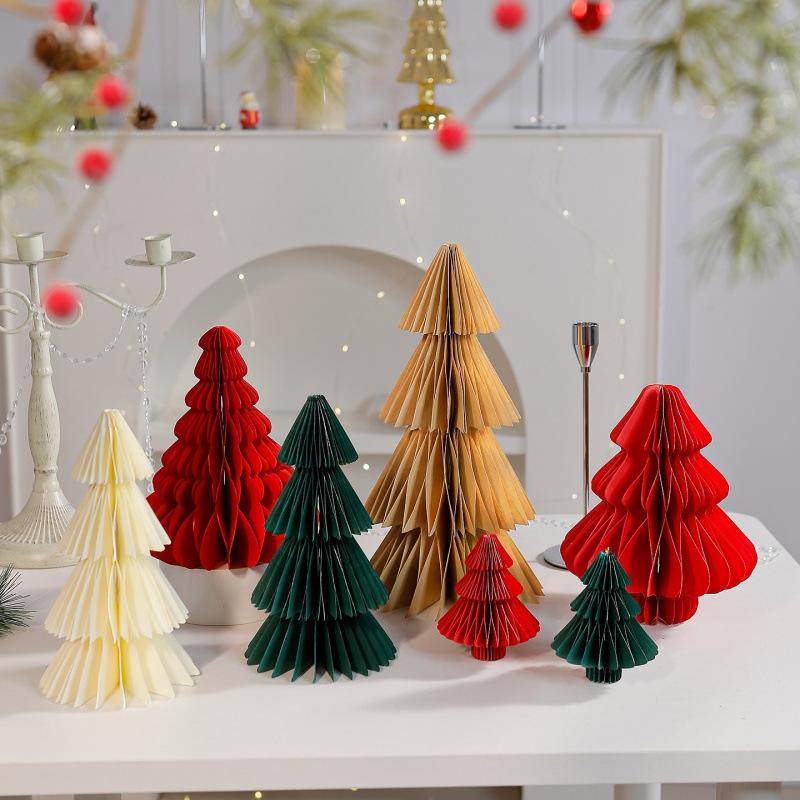 Christmas Decorations Three-dimensional Honeycomb Paper Folding Small Christmas Tree Desktop Ornaments Window Atmosphere Scene Layout