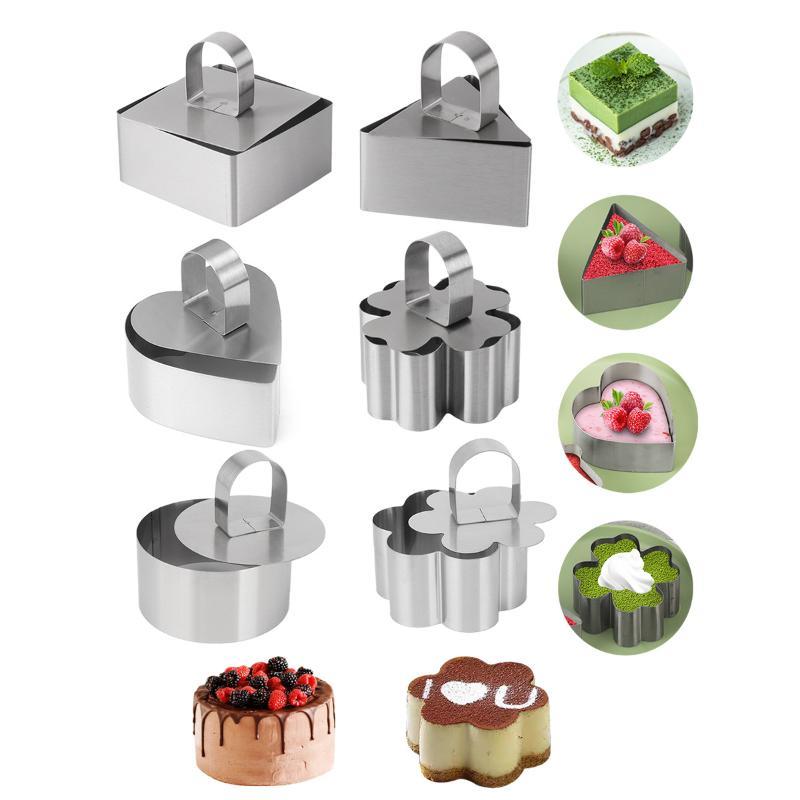 Stainless Steel Mousse Cake Ring Molds with Press Plate 1/4 Pcs Multi Shapes for Commercial Bakery Dessert Making