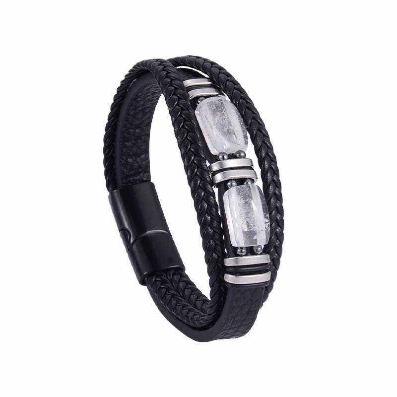 Mens Multi-Layer Leather Bracelet With Tigers Eye Stone Magnetic Clasp Geometric Style Unisex Jewelry