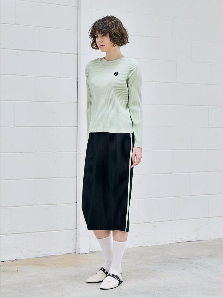 Waiowai Side Contrast Pleated Skirt_Black