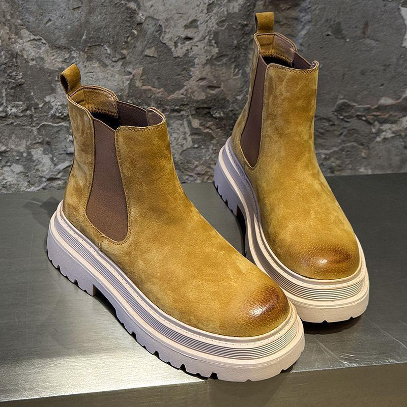 Thick-Soled Chelsea Boots High-Top Boots Martin Boots Men'S And Women'S Casual British Trendy Foot-Fitting Winter Velvet Rhubarb Boots