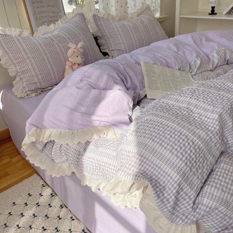 

Кружевной постельный комплект в стиле принцессы, набор из четырех предметов, приятный к коже, дышащий и удобный, стираные простыни, пододеяльники, наволочки 1.2m bed