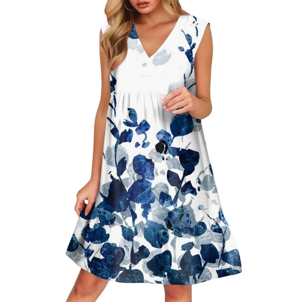 Women's Casual Fashion Breathable V-neck Vest With Pockets Floral Holiday Dress