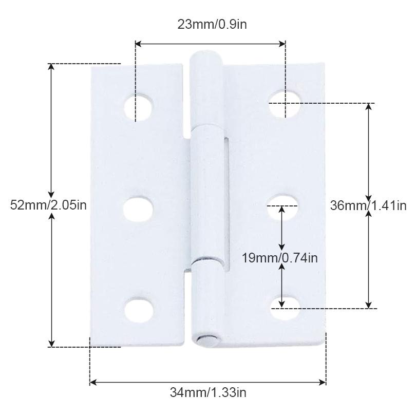 Square Spray Painted White Flat Hinge Cabinet Hinges, 6-Hole Borehole Wooden Box Gift Box Hinge