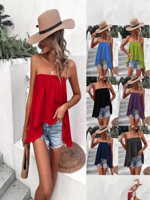 2025 Elegant Off-the-Shoulder Strapless Elastic Tank Top for Women - Solid Color Slim Fit for Summer Beach