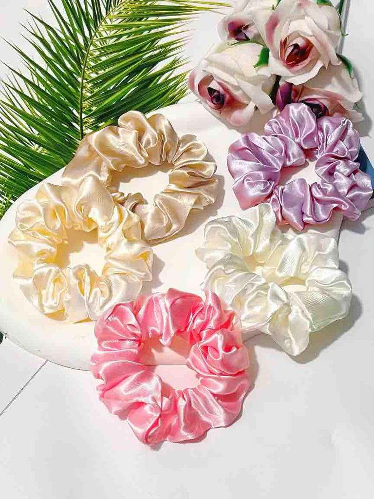 European & American Retro Satin Scrunchie – Solid Color, Oversized, French-Style Hair Accessory