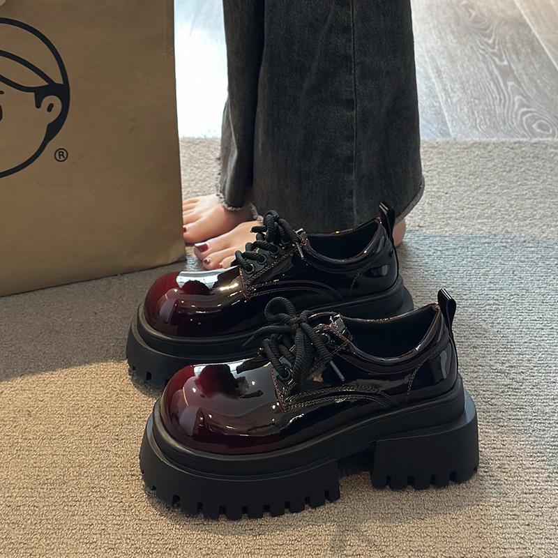 Big Head Sweet and Cool Muffin Platform Small Leather Shoes Women's 2025 Autumn New American Retro British Style Lace-up Single Shoes