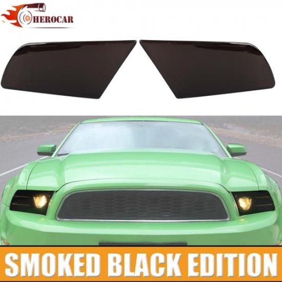 Smoked Black Front Headlight Lamp Cover Trim Bezels For Ford Mustang 2010-2014