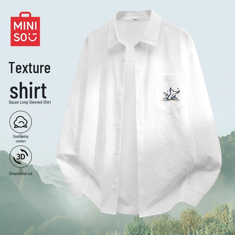 MINISO Men s Japanese Style Loose Fit Long Sleeve Casual Shirt L