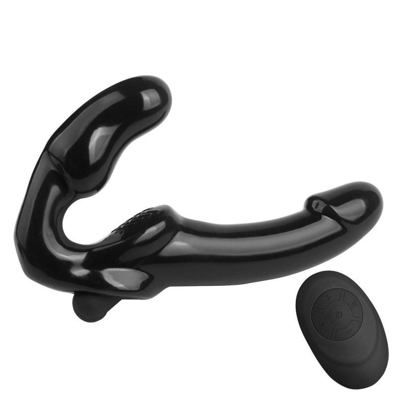 Černé dvouhlavé dildo Silný vibrační masážní přístroj na dálkové ovládání pro páry Šukání lesbičkami Dvojitá penetrace Bezdrátový vibrátor Anální vibrátor na zadek
