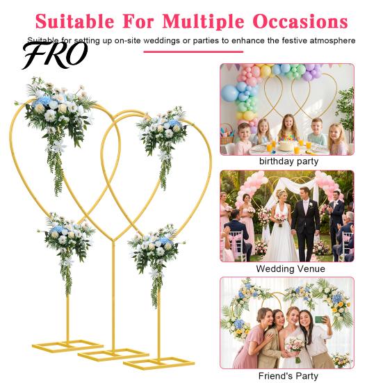 Heart Balloon Arch Wedding 3 Pcs 5.7 Ft Stand, Gold Metal Shape Photo Backdrop Stand Frame with Base for Proposal Ceremony Valentine's Day Engagement