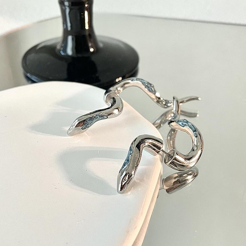 Нишевый Дизайн Чувство Холодный Ветер Маленькая Змея Сладкий Прохладный Ветер Серьги Преувеличенные Серьги-Пусеты Змея Индивидуальность Эмаль Высокое Чувство Серьги