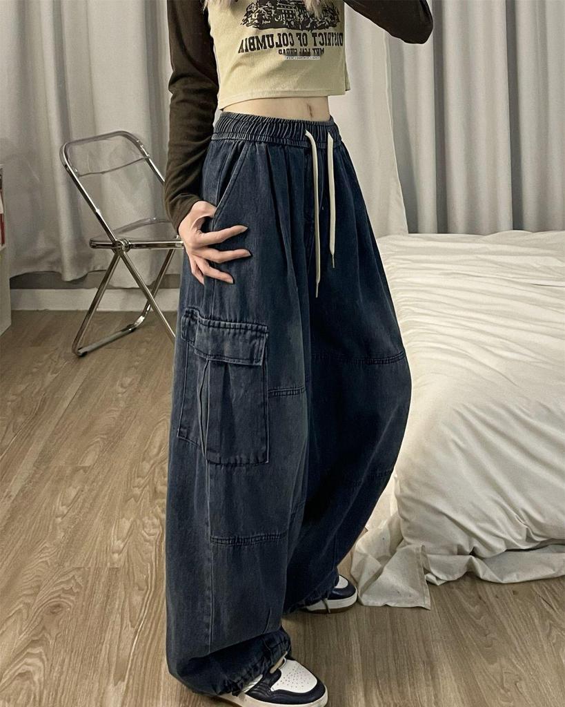 High Street Retro Wide-Leg Workwear Jeans - Hip-Hop Casual Mopping Pants