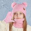 Thickened Beanie Hat with Pom Warm Touchscreen Gloves Casual Kids Hat Gloves Scarf Set