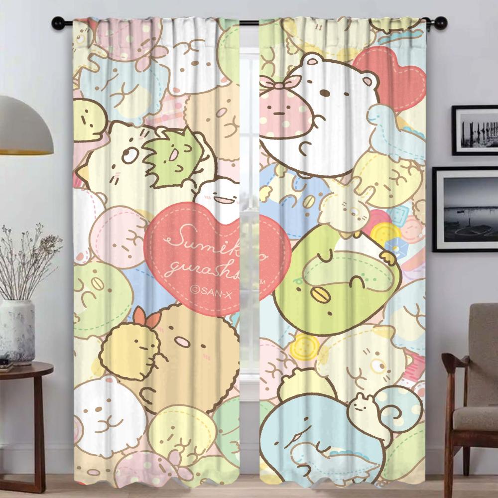 Set Of 2 Sumikko Gurashi Home Interior Curtains Living Room Shades Tulle Bedroom Partition Camera Mosquito Repellent Made Polyester Sitting Window