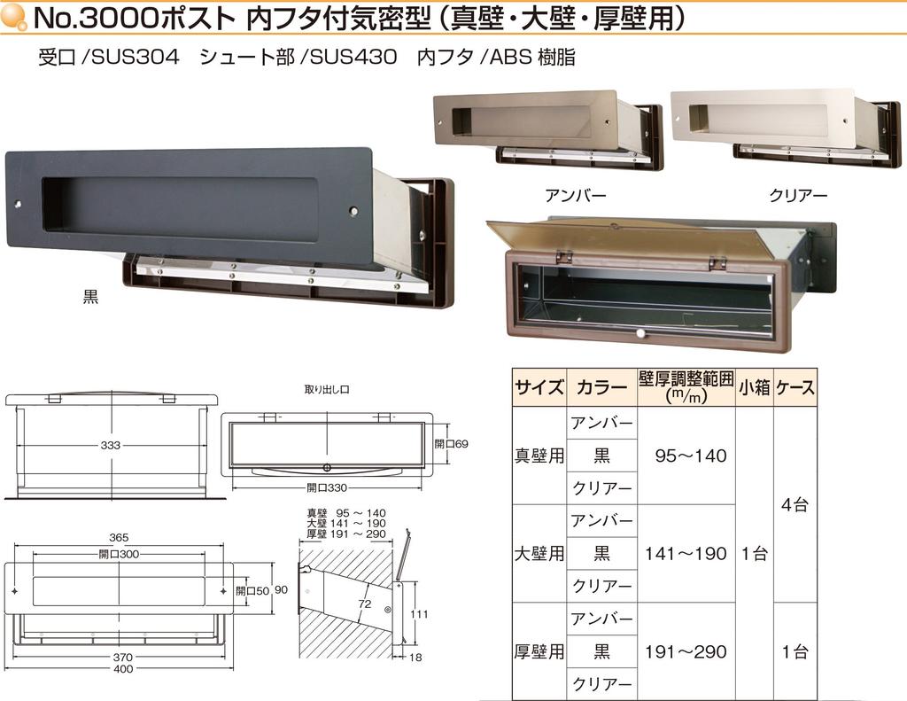 Mizukami Metal No. 3000 Post with Inner Lid, Airtight Type for Thick Walls, Hairline Clear (001-5953) 1 Unit