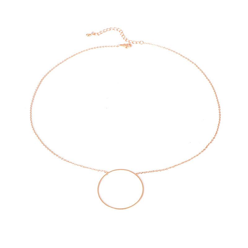 Einfache Geometrische Runde Kupferring Anhänger Halskette für Damen Personalisierte Accessoires Große Kreis Schlüsselbeinkette