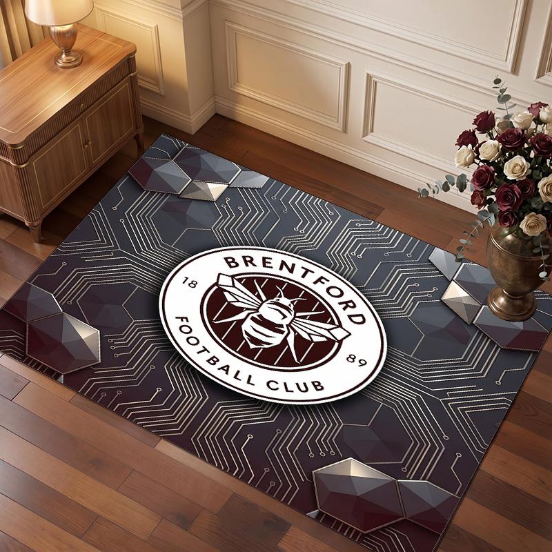 Brentford Football Print Crystal Velvet Rug, Comfortable Water Absorbent Non Slip Indoor Floor Carpet