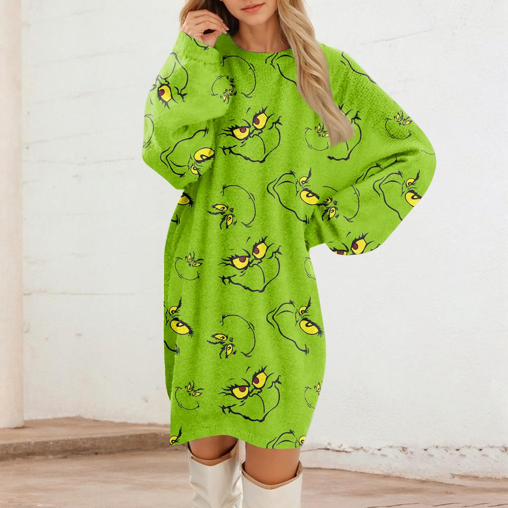 Lässige Plüschkleider mit Rundhalsausschnitt und langen Ärmeln für Damen