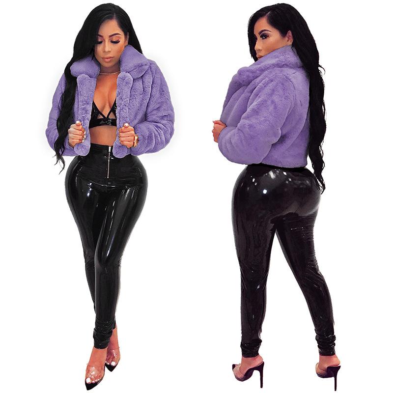 Women's Turn Down Collar Long Sleeve Faux Fur Coat Loose Sexy Cropped Winter Outerwear