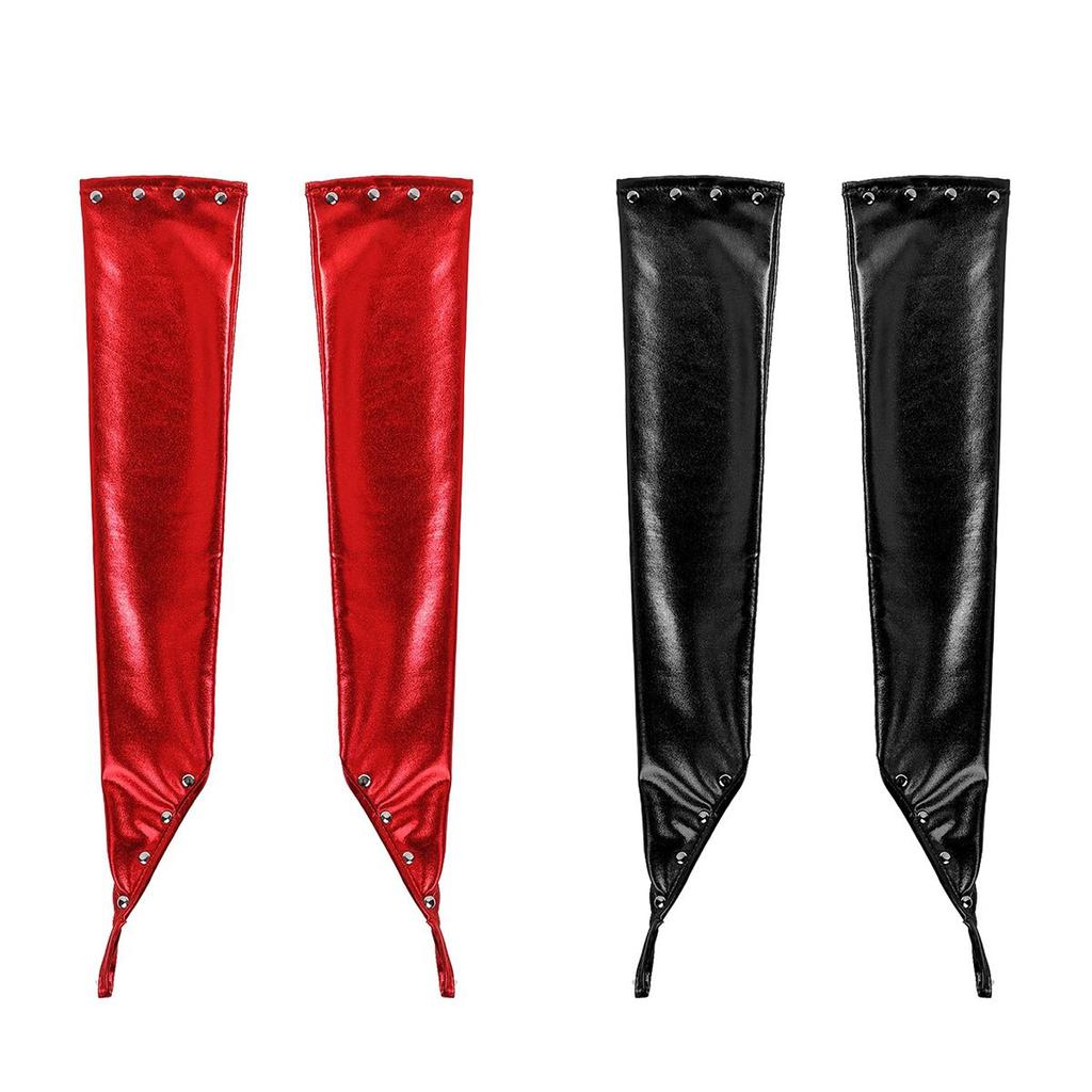 Women Ladies Wetlook Metallic Fingerless Latex Gloves with Rivets Patent Leather Elbow Length Long Gloves Night Club Dancewear