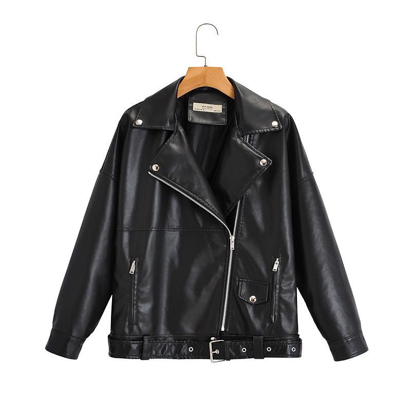 2023 Autumn European & American Style Oversized Washed PU Leather Lapel Jacket for Women