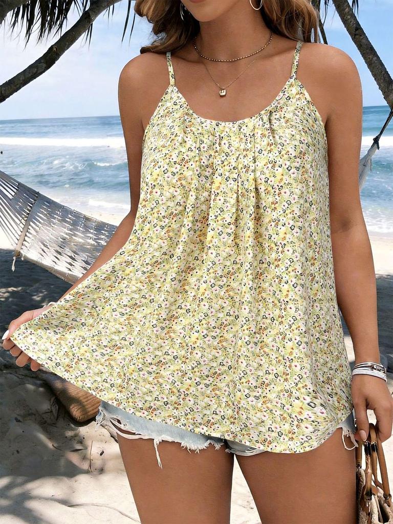 Plus Size Women's Solid Color Floral Camisole Vest - New Summer 2025 Sleeveless Casual Top
