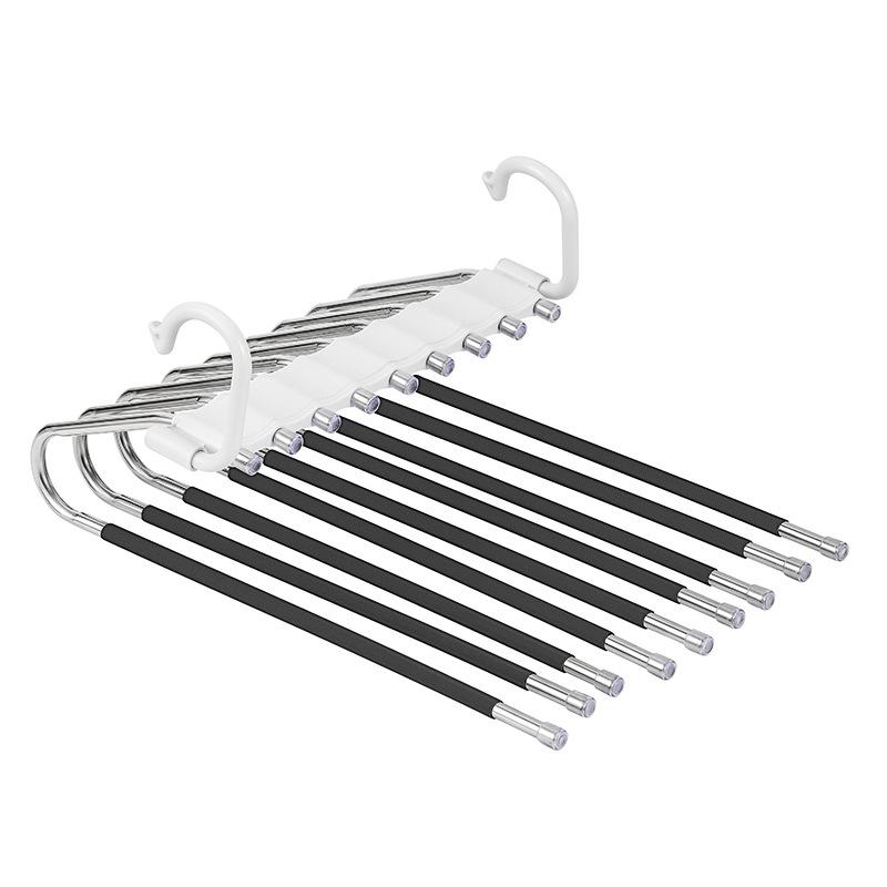 Stainless Steel Multi-Layer Pants Hanger, Foldable 5-Tier Closet Organizer, Non-Slip Space-Saving Rack for Jeans/Skirts